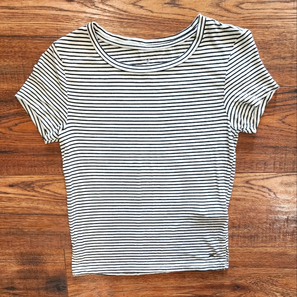 NWT American Eagle Short Sleeve Stripe Cropped Crew Neck Tee Size X-Small